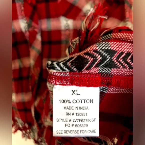 NWT Olive+Oak Women’s Boho Flannel & Plaid Fringe Button Down Cotton Top - Picture 12 of 13